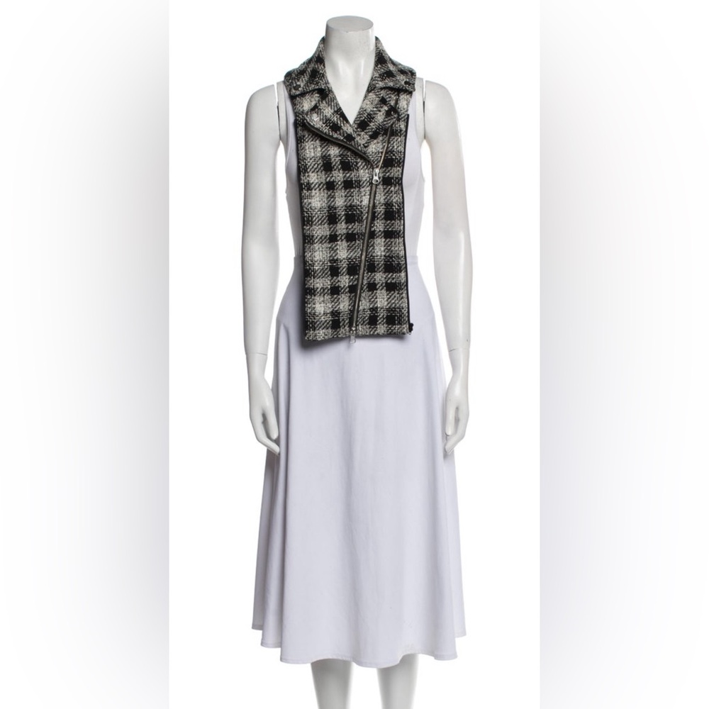 $268 Veronica Beard Dickey Jacket Insert Front Zipper Black & White Plaid
